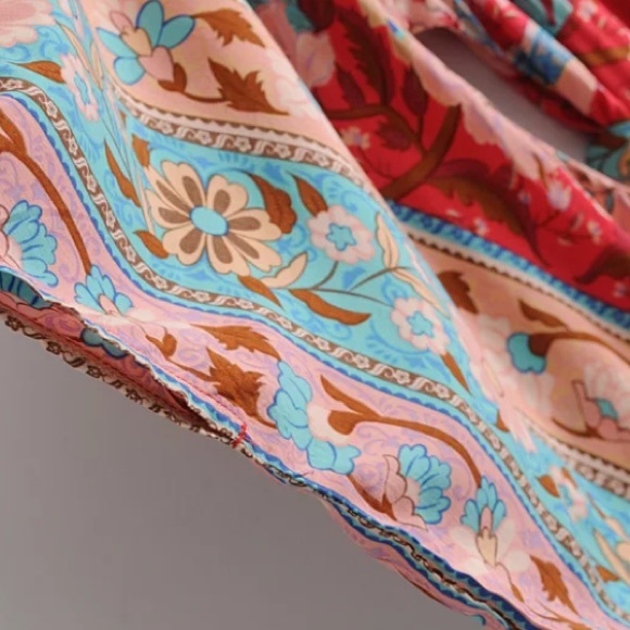 SOLD OUT Red Floral Gypsy Kimono Long Button Up Maxi Dress - Picture 13 of 16